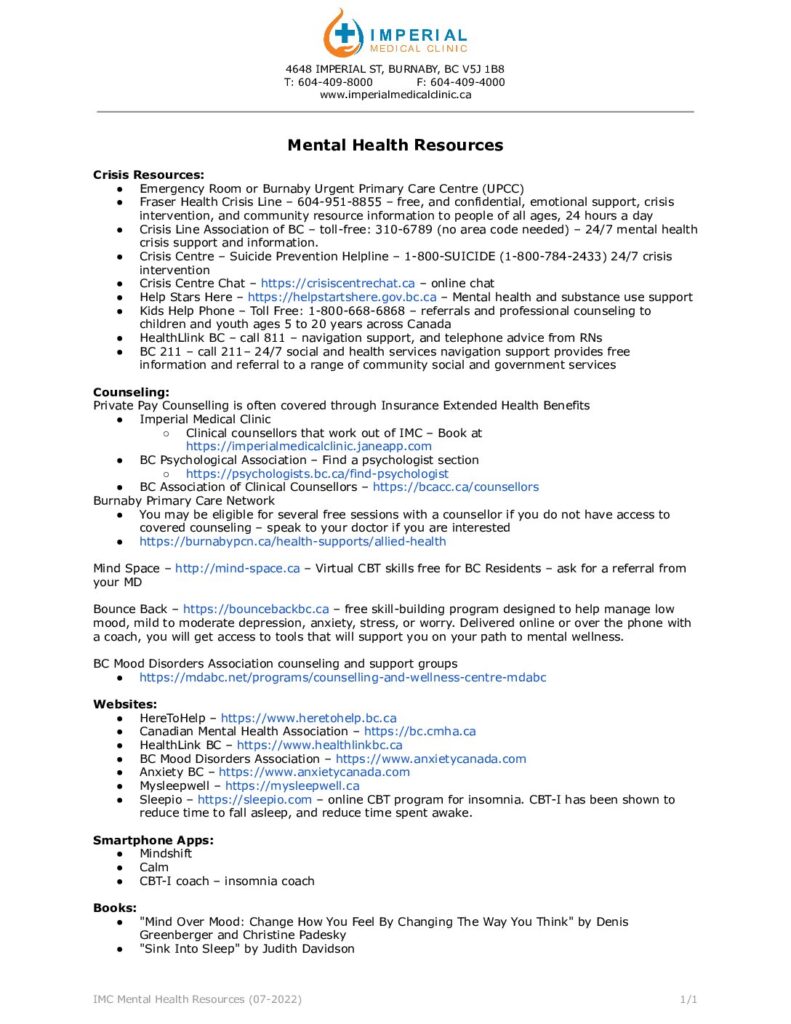 thumbnail of Mental Health Resources