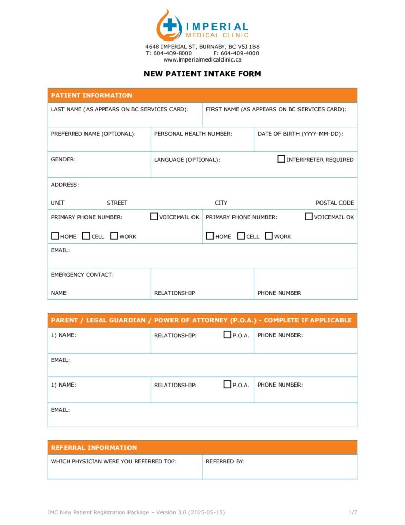 thumbnail of IMC New Patient Registration Package